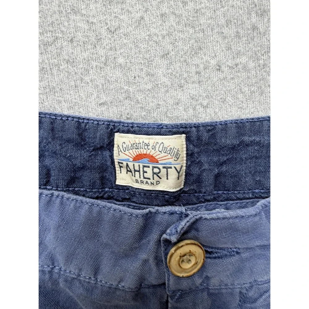 Faherty Shorts Mens 34 Blue Linen Cotton Chino 9 Inseam Lightweight Casual